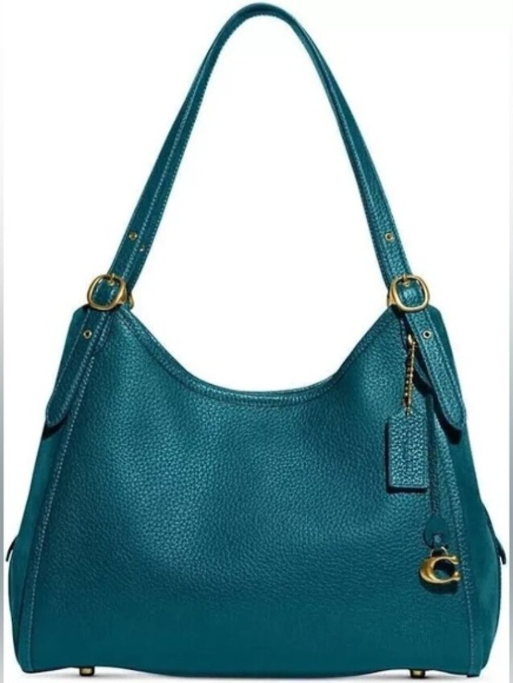 NEW Coach Lori Leather/Suede Shoulder Bag, Deep Turquoise/Brass